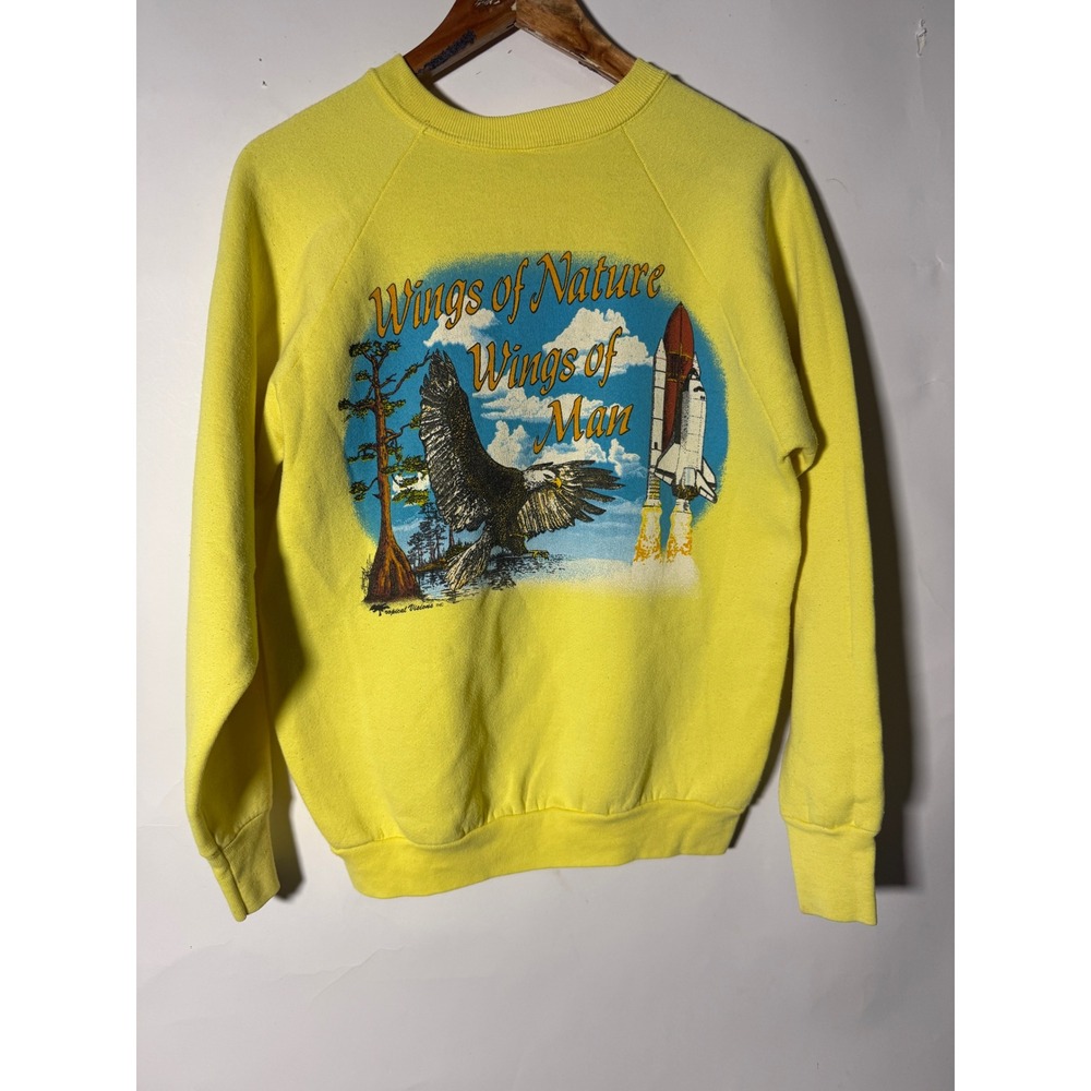 Vintage 80s Lockheed Space Shuttle Eagle Sweatshirt Yellow Fruit of the Loom L - Picture 2 of 8